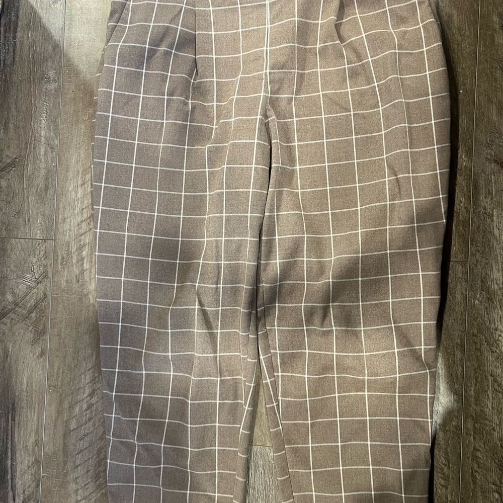 LOFT outlet Brown and White Windowpane Plaid Pants